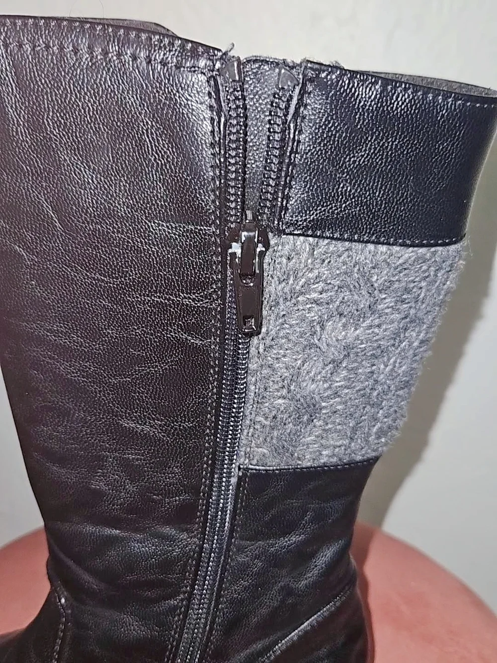 GIRLS Black Tall Side-Zip Boots with Gray Knit Panel